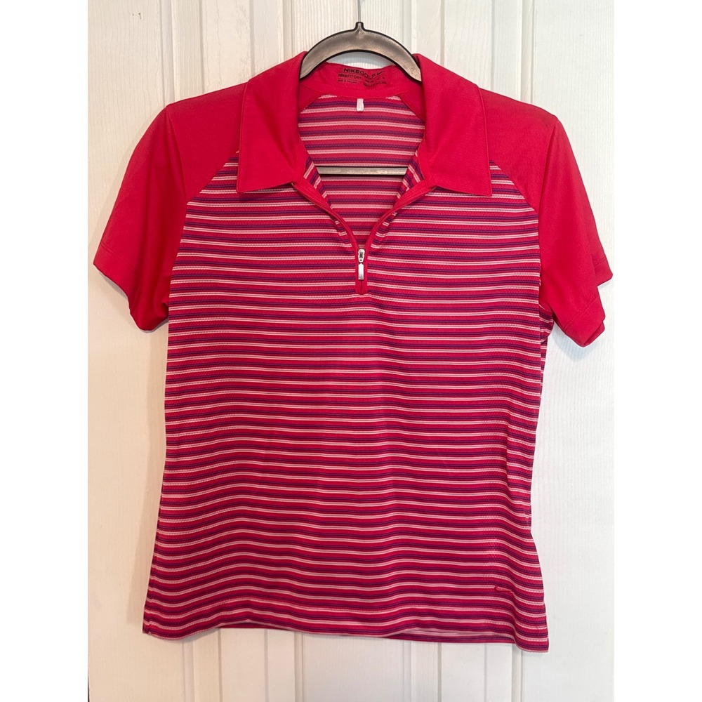 Nike Golf Polo Shirt Striped Half Zip Athletic Fit Golfing Top M